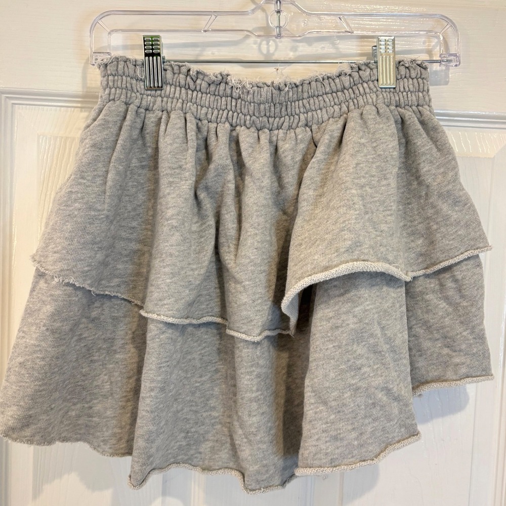 Aerie Ruffle Tiered Mini Skirt Gray Elastic Waist Athleisure Casual Womens Small - Picture 5 of 5